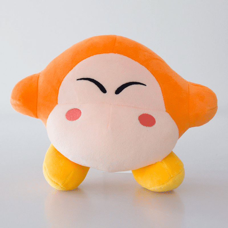 Peluche kirby étoile mignon orange devant un arrière plan blanc.