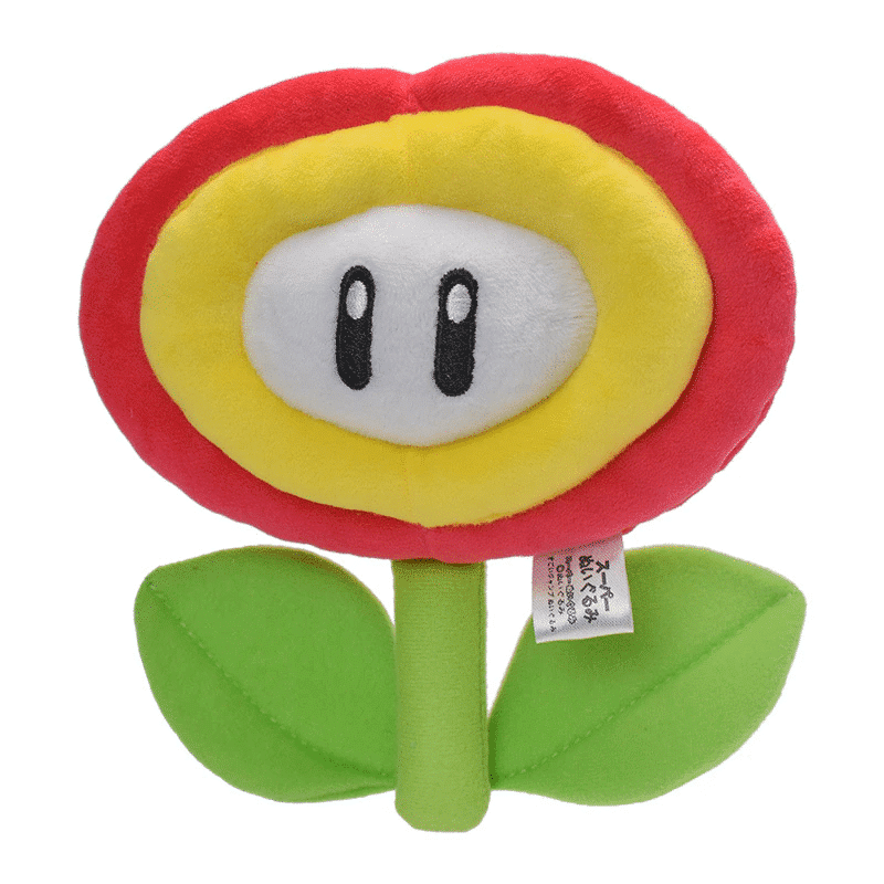 Peluche Mario fleur de flamme rouge sur un fond blanc
